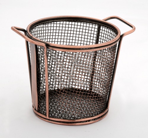 MINI SERVING TAPERED DOUBLE HANDLE COPPER BASKET ROUND