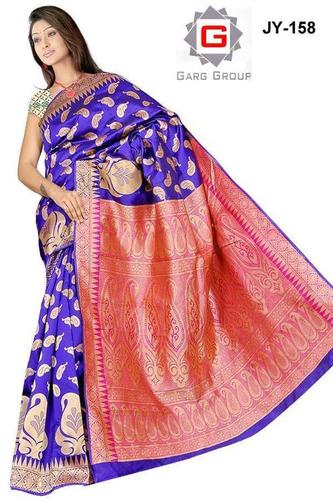 Latest Fashion Saree - Art Silk, 5.5 Meters, Blue | Banarasi Work, Jari Border, Double Shade, Unstitched Blouse