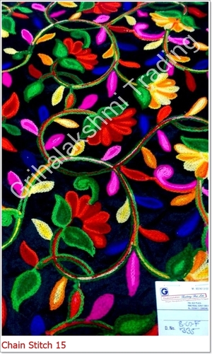 Multi Colored Chain Stitch Embroidery Fabric