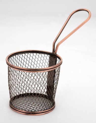 MINI SERVING TAPERED COPPER BASKET DIAMOND MESH ROUND