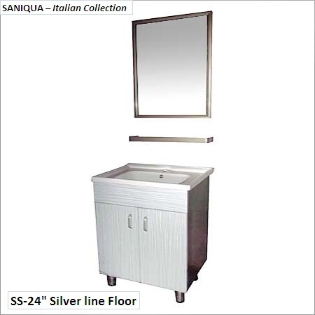 Stainless Steel Silver Line Floor - 600x460x460 mm, Silver, Wall Hung Vanity with Shelf and Mirror Cabinet, Rust Free Durable Design