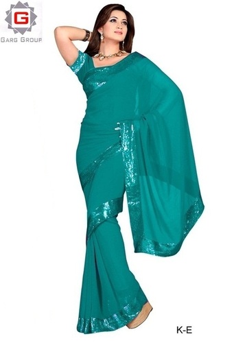 Bollywood Saris - Georgette, 5.5 Meters, Green | Stylish Printed Party Wear Saree