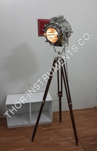 Vintage Searchlight Designers Chrome Nautical SPOT LIGHT Brown Tripod Floor Lamp