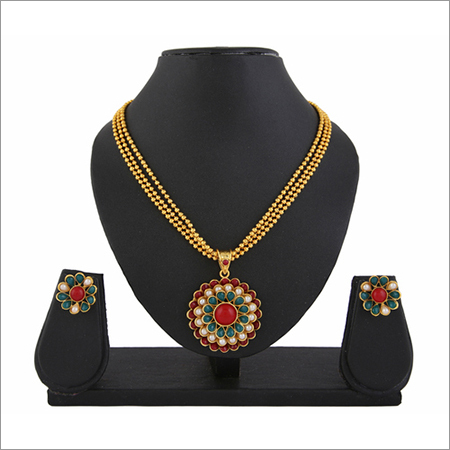 पोल्की मीना स्टोन पेंडेंट सेट 419