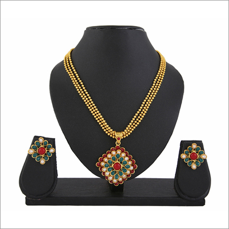 Polki Meena Stone Pendant Set 418