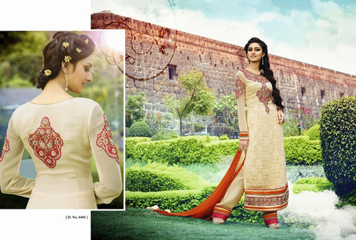 Cream Partywear Salwar Kameez