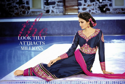 Blue And Pink Traditional Ladies Salwar Suit