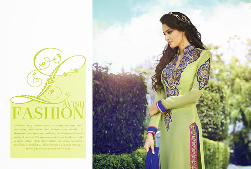 Green And Blue Fancy Anarkali Suit