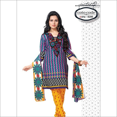 Aisha Cotton Dress Material - Cotton Blend, 2.20 Meters Each Top, Bottom & Dupatta | Multi Color, Printed Design, Breathable & Washable