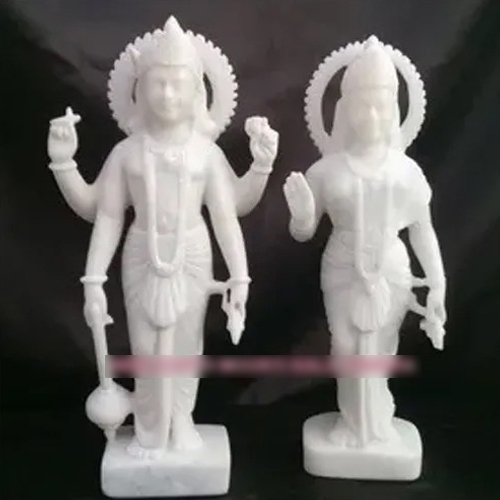 Polishing White Marble Vishnu & Laxmi