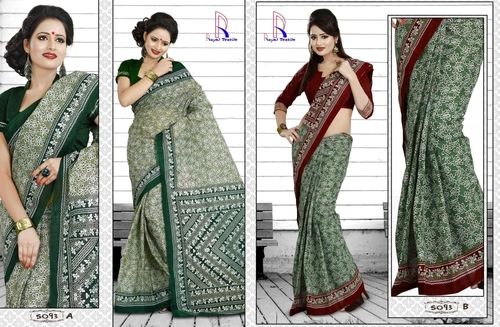 Green And Red Cotton Saree In Jetpur