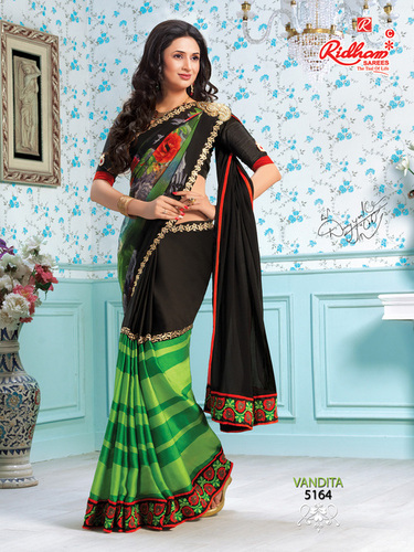Party Wear Sarees - Silk Blend, 5.5 Meters, Black | Elegant Digital Print, Soft Fabric, Durable, Blouse Piece Included
