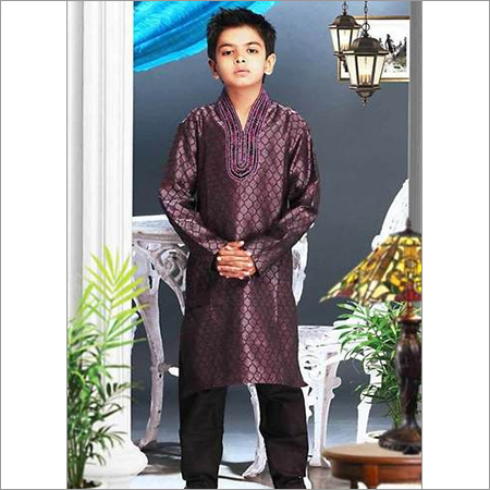 Kurta Pyjama - Jacquard Purple Kids, Bugle Beads Embroidery, Comfortable Fit, Stylish Ethnic Wear