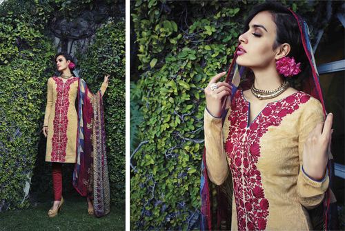 Cotton Jacquard Resham Work Unstitch Salwar Kameez