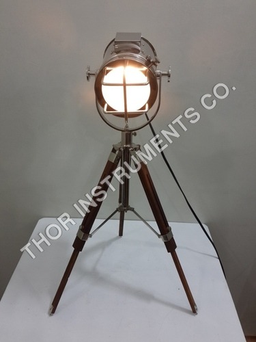Collectible Studio Table Lamp Nautical Spot Search Light W Wooden Tripod Stand
