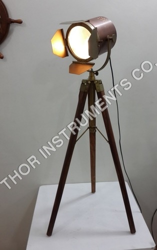 Nautical Collectible Studio Table Lamp Spot Searchlight With Wooden Tripod Stand