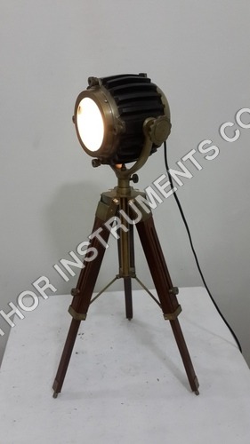 ANTIQUE Spot Search Light W Wooden Tripod Stand