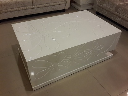 Center Table - Wood, 48x24x18 inches, White, Glossy Finish | Elegant Design, Durable, Spacious Top, Easy Cleaning, Modern Style