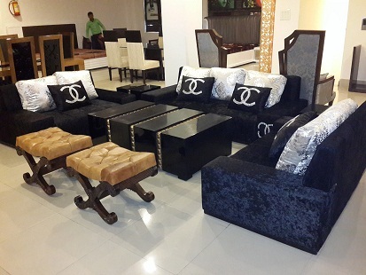 Black Fabric Sofa Set