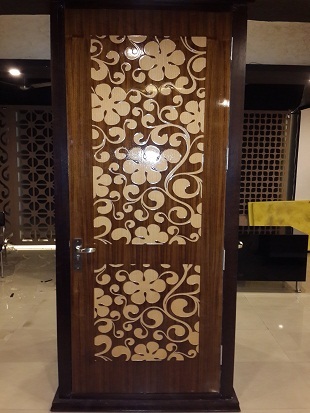Wooden Door - Teak Wood, Customizable Size, Polished Finish | Floral Design, Intricate Carving, Soundproof, Weather Resistant