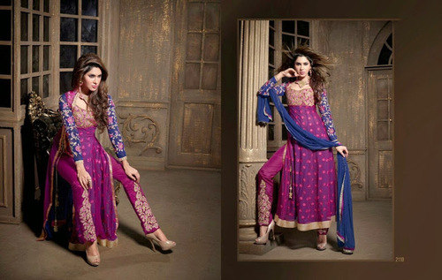 Pink And Blue Latest Designer Gown
