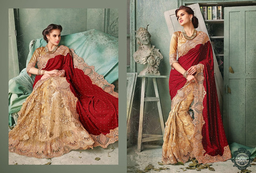 Red And Cream Color Party Wear Designer Printed Saree