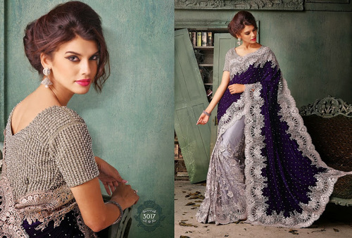 Blue And Grey Color Latest Collection Of Sarees