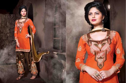Beautiful Embroidered Summer Suited Orange Patiyala