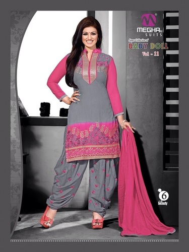 Ayesha Takia Super Hit Grey Pink Patiyala Suit - Satin Cotton Chanderi, Embroidered Kameez, Pink Lace Border Dupatta, Elegant Party Wear