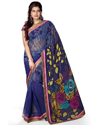 Flower Base Blue Print Saree