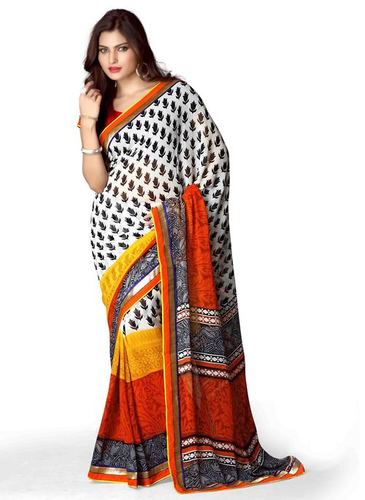 Kashmiri Print Oranange Georgette Saree