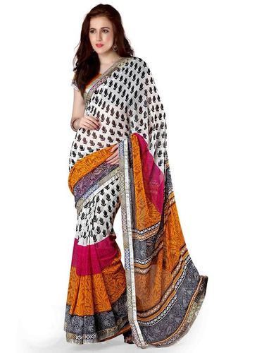 Kashmiri Print Yellow Georgette Saree