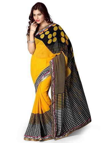 Multi Dotted Yellow Georgette Saree
