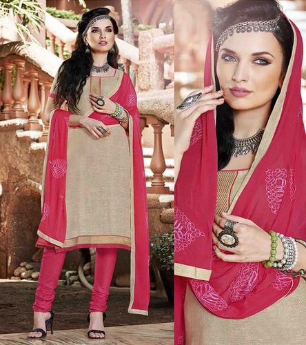 Beige Pink Traditional Style Cotton Dress