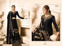 Sharara Suit - Heavy Faux Georgette With Full Embroidery Work | Black, Semi Stitched, Full Sleeves, All Season, Custom Size