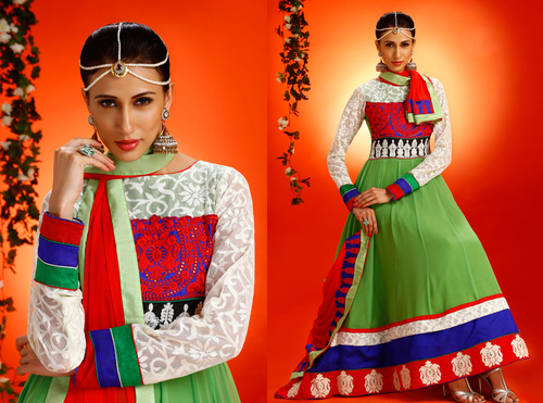 Magnificient Green Color Designer Party Wear Anarkali Suit