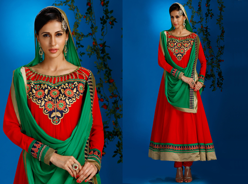 Butta Red Color Designer Party Wear Anarkali Suit