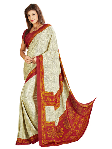 Creamy Maroon Low Range Crepe Saree