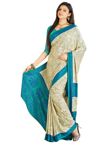 Creamy Aqua Low Range Crepe Saree