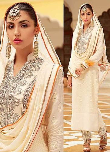 Cream color salwar kameez
