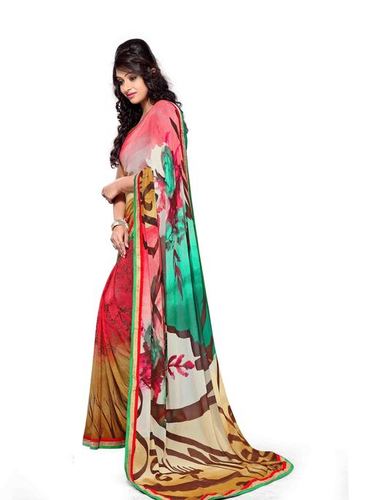 Gemini Rossy Green Georgette Low Range Saree