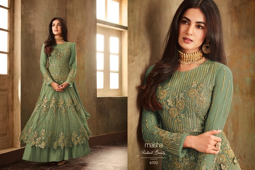 Designer and Heavy green Net Anarkali Suit