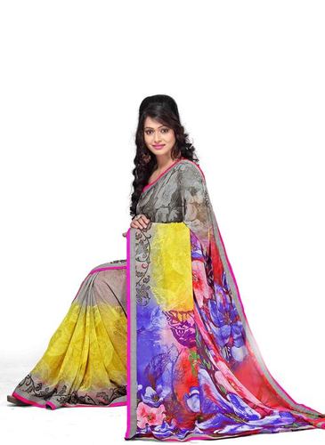 Gemini Pinky Multicolor Georgette Low Range Saree Fabric - Georgette, Multicolor, Digital Printed, Fancy Pink Blouse Piece