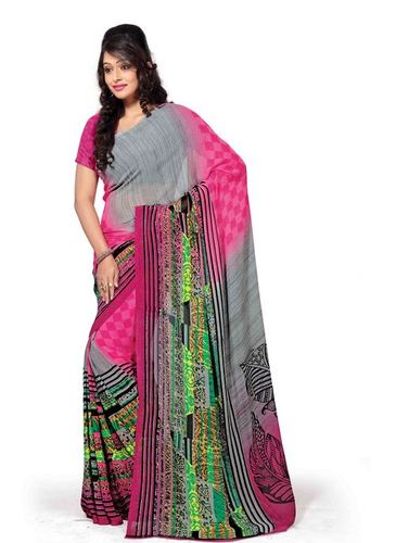 Pinky Multicolor Regular Wear Light Georgette Saree - Georgette, 5.5 Meters, Multicolor | Digital Print, Pink Fancy Blouse Piece, Lightweight