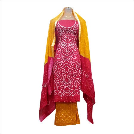 Red Amd Yellow Bandhej Cotton 3Pcs Dress Materials