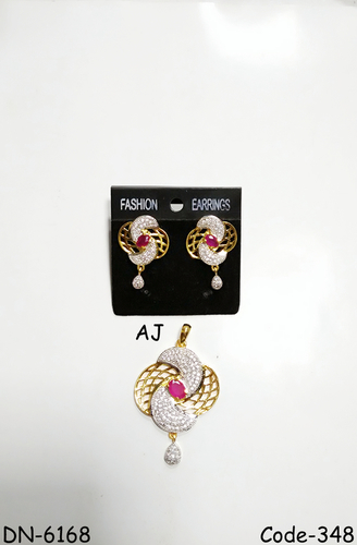 American Diamond Pendant Set with Colour Stone
