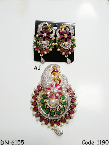 American Diamond Pendant Set with Meena