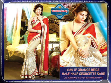 BEIGE AND RED DESIGNER SAREE