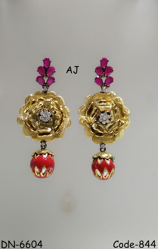 American Diamond Earring - Alloy, 20x15 mm, Gold | Elegant Design, Flawless Finish, Eye-Catching Dangle Style