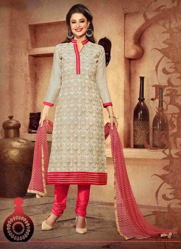 Offwhite Red Chanderi Silk Suit